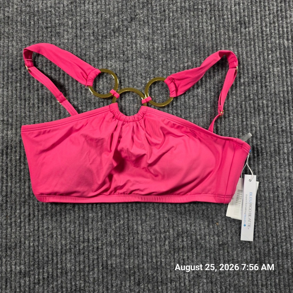 Bleu Rod Beattie Pink Ring Detail High Neck Halter Bikini Swim Top Size 4 NWT